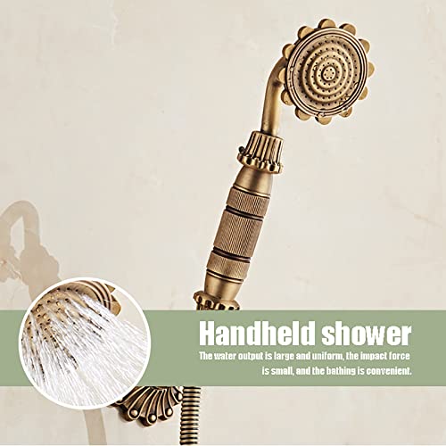 Qqxx Antique Brass Clawfoot Tub Faucet,Bathtub Faucet Wall Mount,Bathroom Shower Faucet System With Hand Shower Sprayer Shower System,Hot & Cold Water Mixer Tap Shower Telephone Shape 2 Handle #TOP4