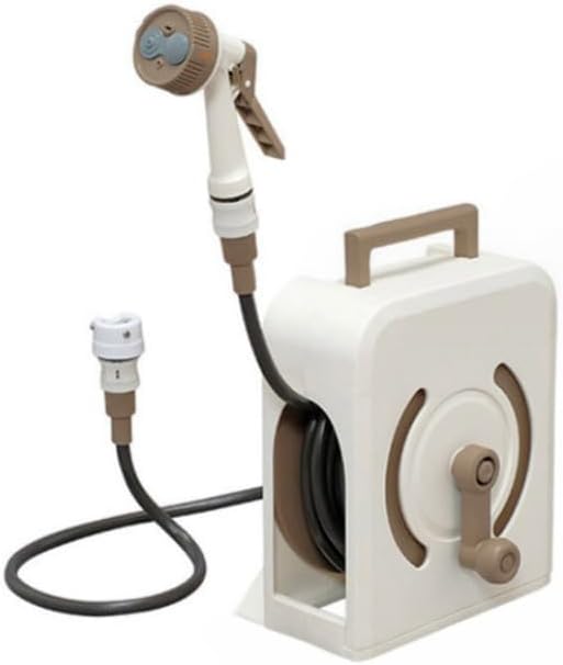 Leaf & Living Super-Compact Retractable Hose Reel, 50 ft, White, Design in Japan, Light Weight, Portable, Retractable Hose, Four-Mode Sprayer With Extra Pressure, Weather Resistant