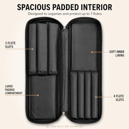 Image of Street27 Premium Padded Flute Carry Bag, 1200D Oxford Cloth Gig Bag for Up to 7 Flutes with Adjustable Shoulder Strap, Water-Resistant Lightweight Instrument Carry Case, Black, 75cm
