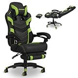 RESPAWN 110 Ergonomic Gaming Chair With Footrest Recliner - Racing Style High Back PC Computer Desk Office Chair - 360 Swivel, Lumbar Support, Adjustable Headrest Pillow, Padded Armrests - 2021 Green