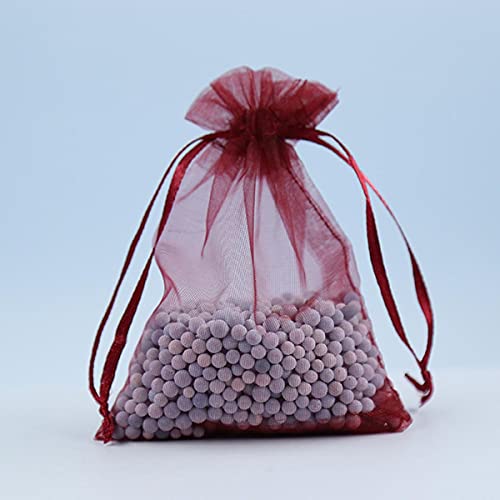 Packs-of-100-Gift-Organza-Bags-Burgundy-Drawstring-5x7-Inch-for-Baby-ShowerChristmasBirthdayParty-FavorsWeddingCollege-Graduation-Sheer-Mesh-Fabric-Wrap-Recycled-Sachet-for-JewelryCard