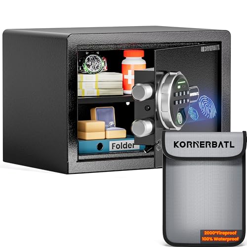 KornerBatl Smart Biometric safe with fingerprint lock + Kornerbatl 2000℉ Fireproof Document Bag