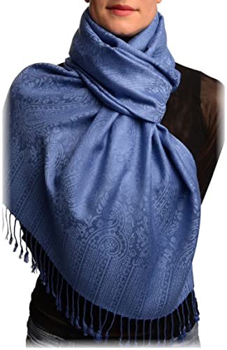 Écharpe pashmina bleu violet à motifs cachemire 70x180cm