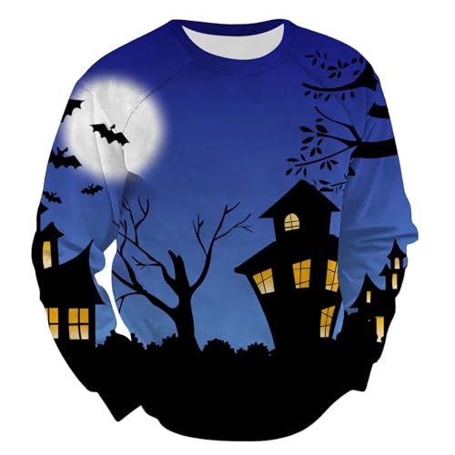 Sweatshirt Halloween homme Jack-O-Lantern bleu XL col rond