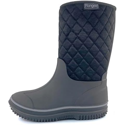 Rongee Rubber Muck Boots for Women Waterproof Black Mid Calf Garden Snow Warm Winter Mud Boots Neoprene Insulated (9 B(M) US) Cover