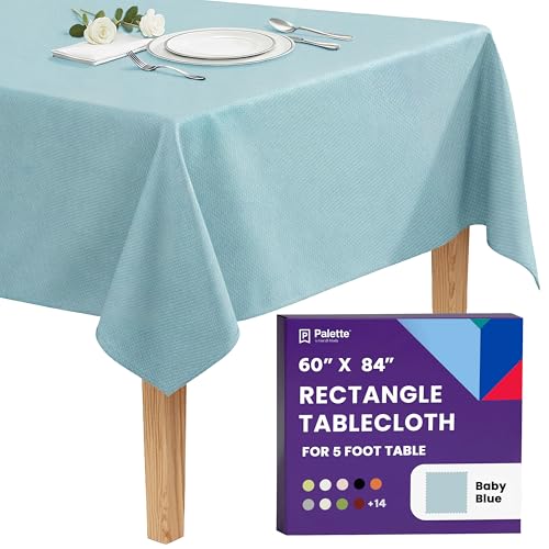 Image of Gee Di Moda Rectangle Tablecloth - 60 x 84 Inch Baby Blue Table Cloth for 5 Foot Rectangle Tables - Heavy Duty Washable Fabric - for Holiday Party, Dinner, Weddings, Baby Shower & Events
