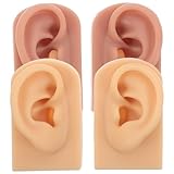 HOUDERCO Modelo Anatómico de Oreja de Silicona para Entrenamiento y Exhibición de Joyas, Par Flexible y en Tono Oscuro para Uso Profesional