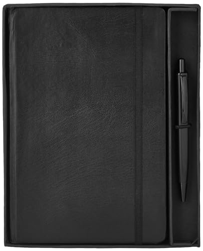 Image of amazon basics A5 Journal /Notebook /Diary with Ribbon Bookmark & Pen | Gift Set For Corporate and Personal Occasions(Black)