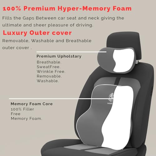 Image of MRRON Series Memory Foam Neck Rest & Lumbar Support for Car or Office Chair, Neck Pillow Kit Designed Ergonomically for Extra Support (Grey, Long Bac)
