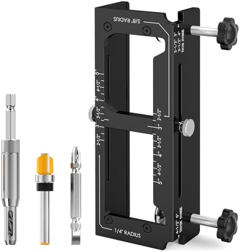 Door Hinge Jig, Door Hinge Router jig, Aluminum Alloy Door Hinge Template Mortise jig Kit for Router, Fits 2.5" to 5" Hinges, 1/4" Radius, 5/8" Radius and Square Corner Types
