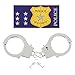 KarneLux Esposas de policía para niños, de metal, equipo de policía, accesorios de disfraces, incluye pegatinas adhesivas, diversión para carnaval, fiestas temáticas y carnaval – 22 cm