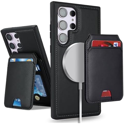 SailorTech Samsung Galaxy S23 Ultra case with Credit Card Holder mag Safe, Galaxy S23 Ultra Phone Leather Case Wallet for Women Compatible mag Safe Wallet Detachable 2-in-1 for Men-Black Cover