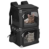 HOVONO Double-Compartment Pet Carrier Backpack for 2 Cats or Small Dogs, Dual Travel Dog Cat Carrier wih Breathable Mesh Windows, Fits Pets up to 20 lbs, Perfect for Traveling/Hiking/Camping, Black