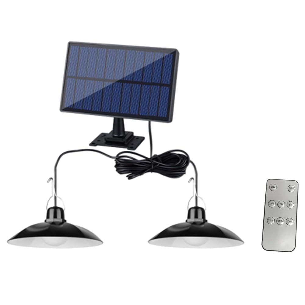 Lampe solaire suspendue d'extérieur double tête avec télécommande