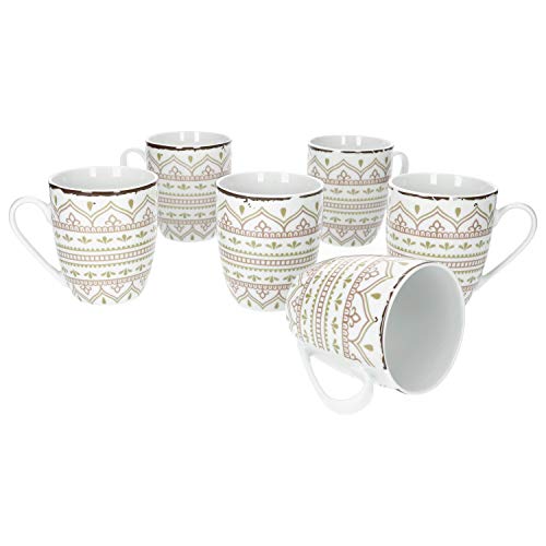 Van Well Riva 6er Kaffee-Becher-Set I Robustes Porzellan-Kaffee-Tassen-Set - moderner Landhaus-Stil I geeignet für Mikrowelle & Spülmaschine I große Cappuccino-Tassen I Kaffee-Tasse groß 6 Stück