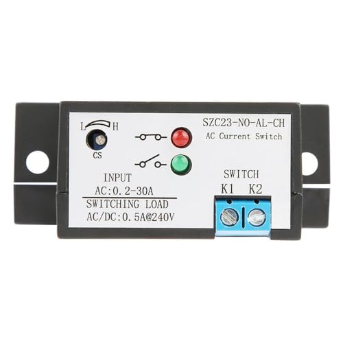 Jadeshay Interruptor de Detección de Corriente, AC 240V 0.2-30A Sensor de Corriente Ajustable Interruptor de Corriente Normalmente Abierto SZC23-NO-AL-CH