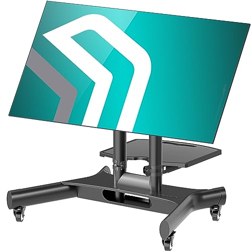 ONKRON Mobile TV Stand on Wheels for 32-70 Inch TVs, max Load 99 lbs, Low Height TV Portable Stand with Shelf, VESA 100x100-600x400, Height Adjustable TV Cart Rolling TV Stand with Tilt Black