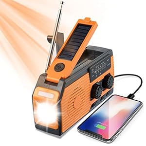 Noodradio op zonne-energie, zwengel, draagbare radio, AM/FM zwengelradio met 5000 mAh oplaadbare batterij, USB-oplaadfunctie, zaklamp, wandelen, camping, outdoor, noodgevallen