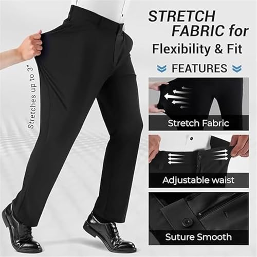 Calormas Mens Pants, Timelessflex High Stretch Straight Fit Suit Work Dress Pants, Timelessflex -Mens Dress Pant4