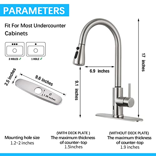 Fgkq Touchless Kitchen Faucet With Pull Down Sprayer, Brushed Nickel High Arc Single Handle Single Hole Commercial Kitchen Sink Faucet For Bar Rv #TOP5