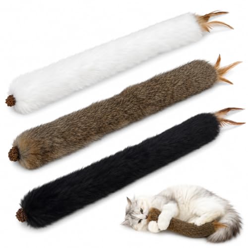 Agape Long Rabbit Fur Cat Toys 3-Pack with Catnip & Silvervine