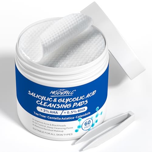 Almohadillas de Limpieza Facial con áCido SalicíLico y áCido GlicóLico, Discos Exfoliantes de áRbol de Té, ExfoliacióN, Control de Grasa, EliminacióN de Puntos Negros y Acné