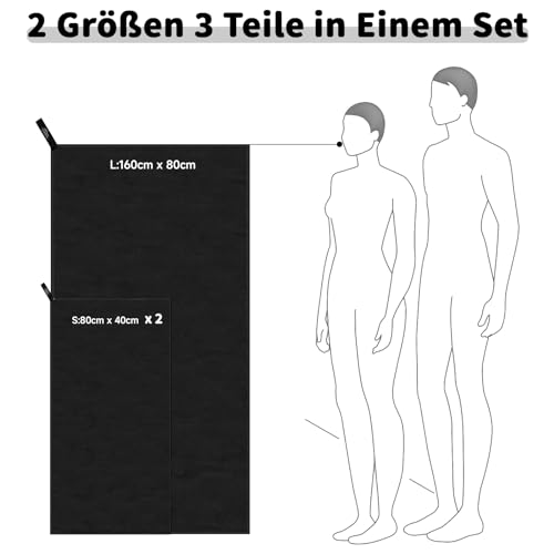 Pameil Mikrofaser Handtuch 3er Set (160x80cm Groß Badetuch +2 Stück 80x40cm Klein Handtuch)… – Ansicht 2