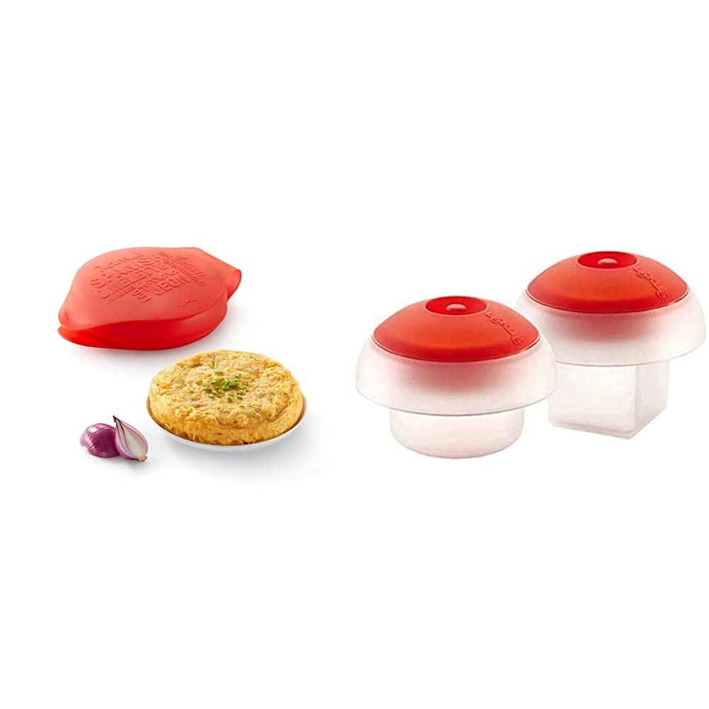 Molde para tortilla española Lékué de silicona roja con kit de 2 ovos blancos translúcidos