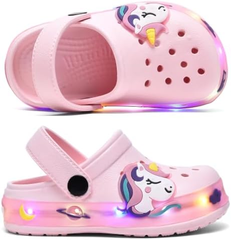 Gartenschuhe Kinder Clogs für Mädchen rutschfeste Gartenclogs Hausschuhe Pantoffeln Sandalen Latschen und Schlappen mit LED-Licht
