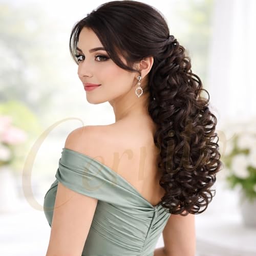 Image of Cerrito Frill Hair Extensions for Women | Premium Curly Braid Ponytail Accessory | Messy Hair Frill for Juda, Ponytails, Buns & Updos | Volume Enhancer | Easy Clip-In Wig-Like Attachment, Natural Black (Small)