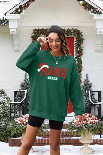 QLIPIN Moletom feminino de Natal para mamãe e papai noel, blusa casual de manga comprida, Verde, M