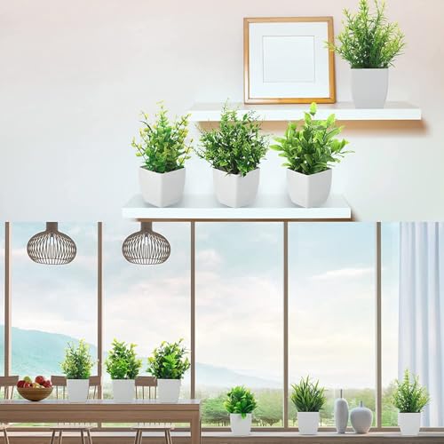 Image of Dekorly Artificial Potted Plants, Artificial Plastic Eucalyptus Plants Small Indoor Potted Houseplants, Small Faux Plants for Home Decor Bathroom Office Farmhouse (Set 0F 16)