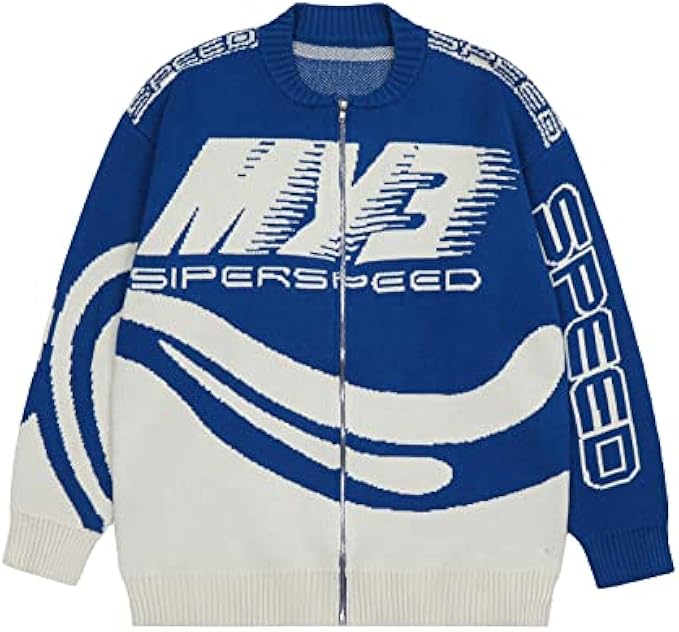 Aelfric Eden Men's Cardigan Sweater Vintage Letters Jacquard Cardigan Casual Oversized Sweater Couple Jacket