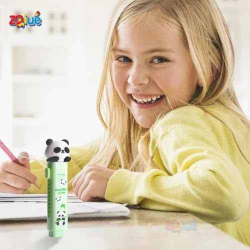 Image of Large Capacity Cute Aesthetic Pencil Case with Multi ompartments, Multi-Pocket Pastel Pen Pouch Organizer with Zipper, Kawaii School Supplies Bag for Girls (Green Happy Every Day+Panda Erase)