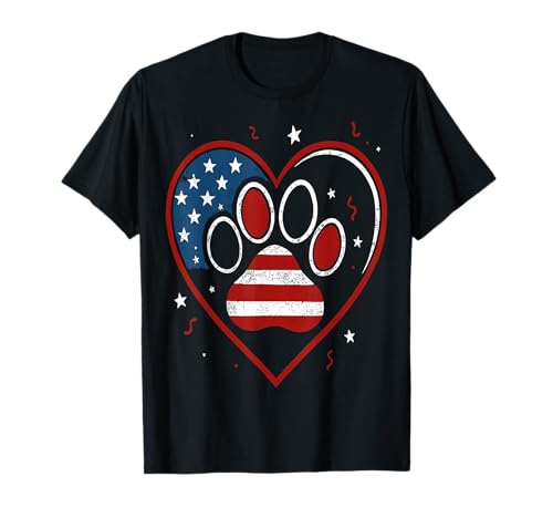 American Flag Patriotic Dog & Cat Paw Print - 4th Of July T-Shirt for Men Women Kids