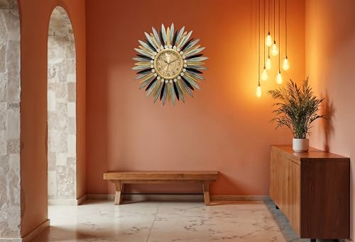 Image of RECTITUDE Large Silent Wall Clocks, Modern, Battery Operated, Non-Ticking for Bedroom Office Kitchen Home Metal Glass Decoration, Quartz Wall Watch for Indoor House, Living Room (Royal Clock)