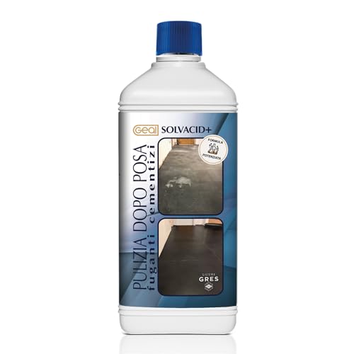 GEAL SOLVACID+. Detergente Sinergico con Acido Tamponato e Solventi specifico per residui dopo posa. 1 Litro