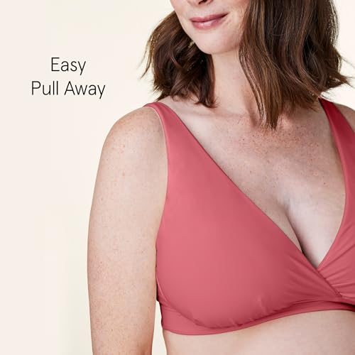 Image of Bravado Designs Ballet Seamless Crossover Maternity Nursing Bra for Breastfeeding, Pull Away Sleep Pregnancy Bra, Oeko-TEX Certified, Full Cup, Lipstick, Small-FC