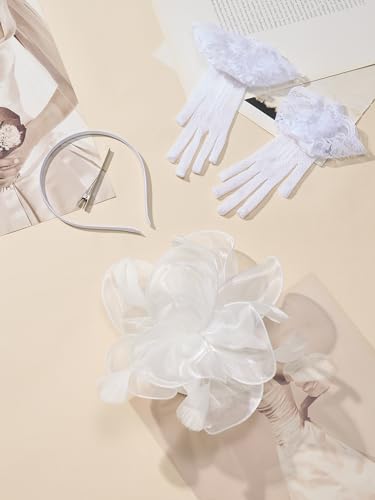 SWEETV Fascinators Hats for Women Tea Party Hat and Gloves Set for Kentucky Fascinator Derby, Cocktail, Wedding, Fancy Dress Party, White — view 4