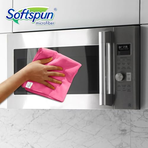 Image of SOFTSPUN Microfiber Cleaning Cloths, 50X50 cms 5pcs Towel Set 340 GSM Pink! Highly Absorbent Lint and Streak Free Multipurpose Wash Cloth for Kitchen Car Window Stainless Steel Silverware.