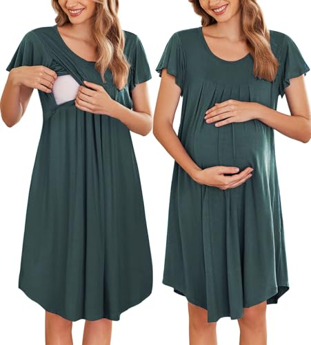 Image of Ekouaer Nursing Nightgown Labor and Delivery Gown Hospital Breastfeeding Dress for Women Short Sleeve Maternity Sleepwear