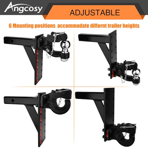 ANGCOSY 6-Position Pintle Mount for 2\" Hitch Receiver, 5,000 lbs, 10.5-Inch Length, Black