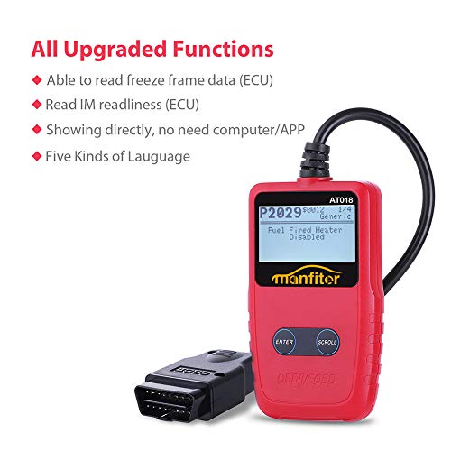 Manfiter OBD2 Scanner Car Code Reader Turn Off Check Engine Light Read & Erase Fault Codes View Freeze Frame Data I/M Readiness CAN Diagnostic Scan Tool for All OBD II Protocol Cars Since 1996 - Thumbnail 2