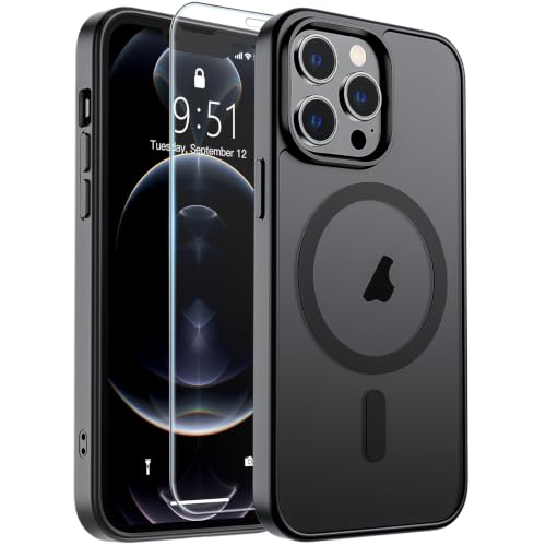 SUPFINE Magnetic for iPhone 12 Pro Max Case (Compatible with MagSafe) (Military Grade Drop Protection) Translucent Matte Shockproof Phone Case,Black