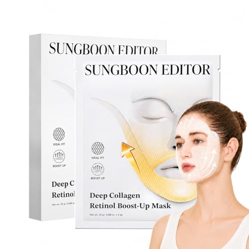 SUNGBOON EDITOR Deep Collagen Retinol V-Line Lift Up Mask Full Face & Neck Lifting Sheet Mask with Volufiline Firm-Looking Tightening & Jawline Contouring Korean Skincare 4 Count