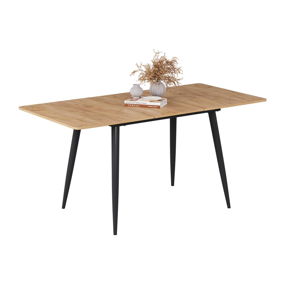 Vicco Table de Salle à Manger Beaver, Chêne doré/Noir, 120-160 x 80 cm