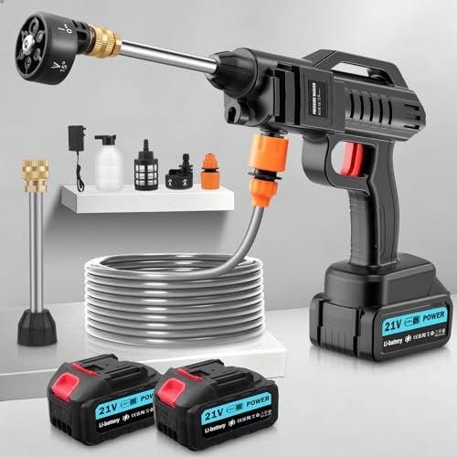 Viugreum 21V Electric Pressure Washer with 6-in-1 Nozzle, Battery Operated Cordless Power Washer with 5M Hose, 62Bar 270L/h, High-Pressure Jet Wash Tool with Foam Cannon & Vario Lance for Car Patio