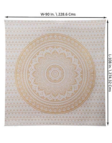 Duży dywan ścienny ombre – biały i złoty – 228 x 274 cm – dywany ścienne z czystej bawełny złoty dywan ścienny w stylu boho Hippie