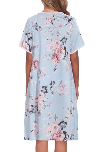 Image of AVIIER Nightgows for Women Soft Cotton Night Shirts Short Sleeve Sleepwear with Pockets