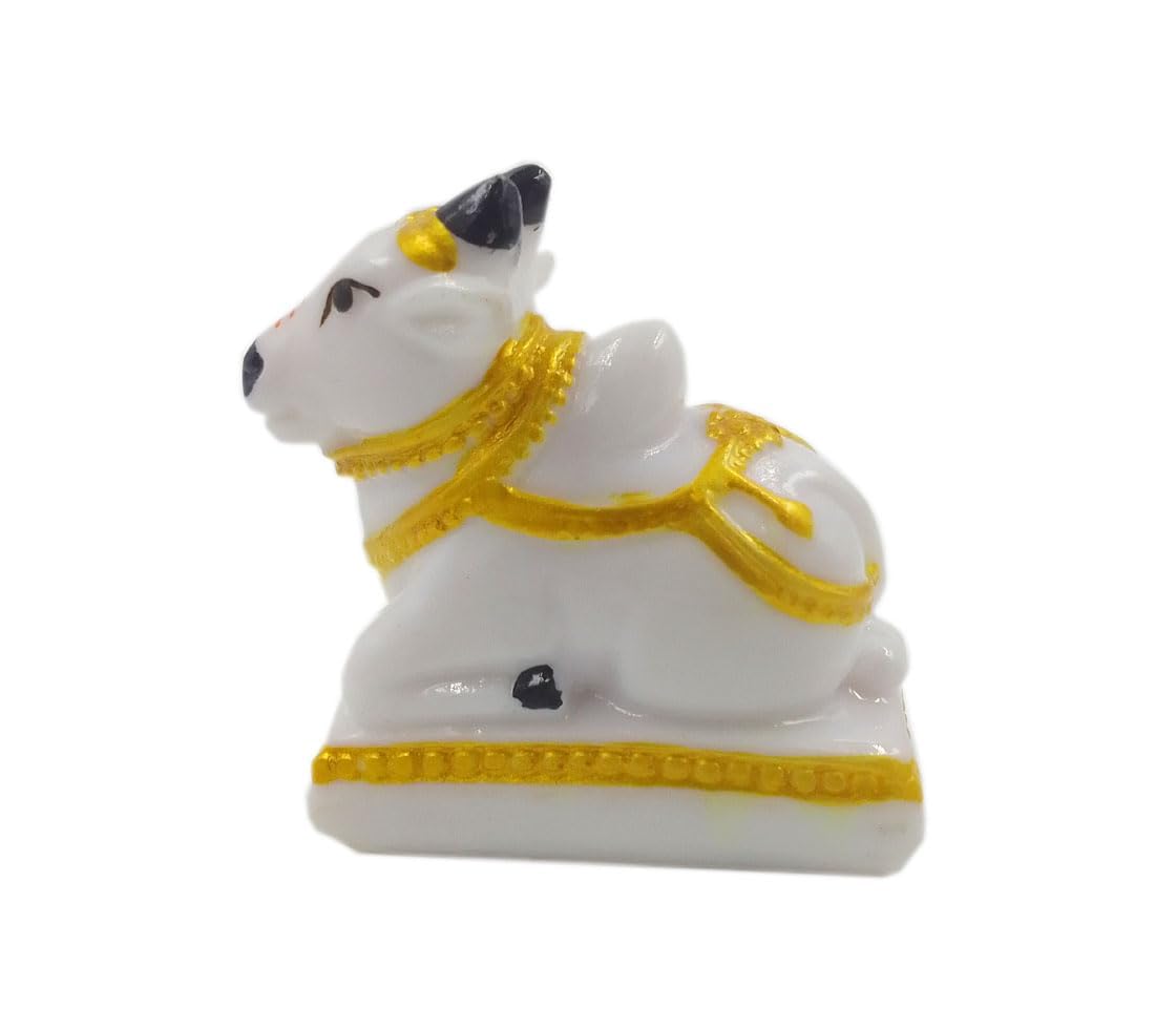 Nandi Maharaj Marble Idol for Pooja, Car Dashboard, Puja Temple, Home Decor, White Color